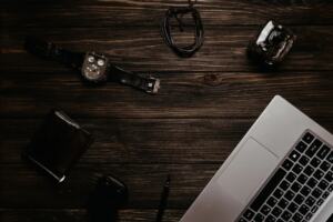 Assorted everyday gadgets on a desk